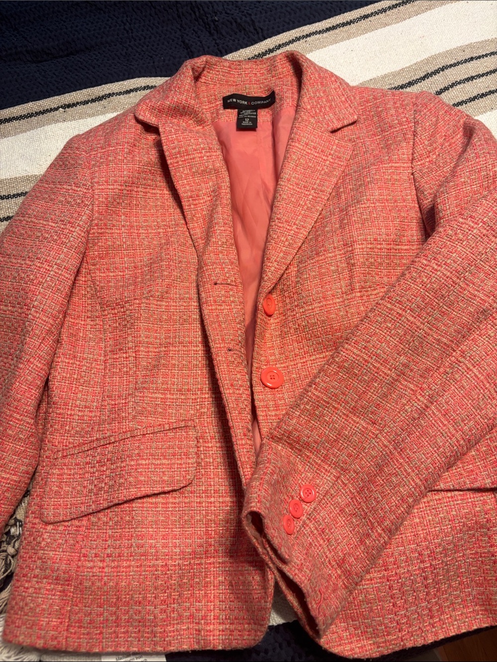 New York & Company Coral-Pink Tweed Blazer